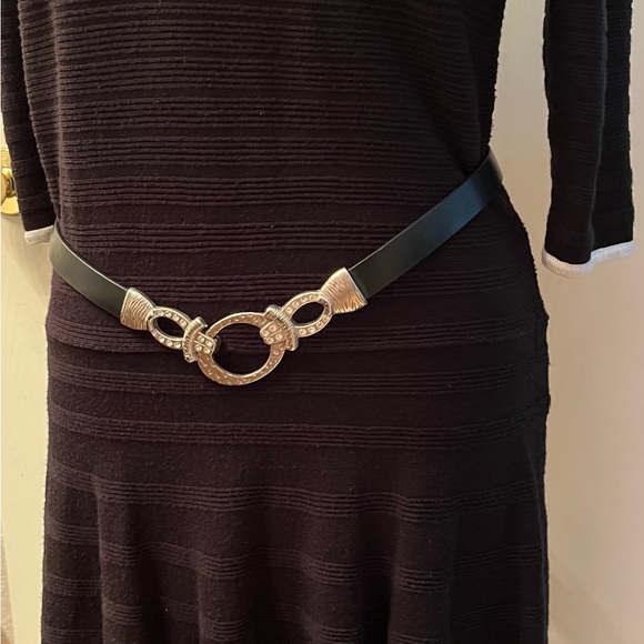 Chico's Accessories - Chicos Black Leather Belt with Silver Sparkly Hardware size ML.